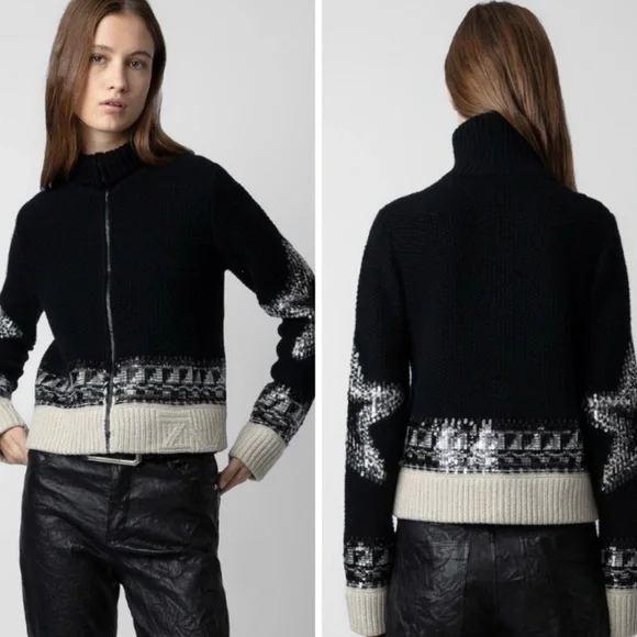 Zadig & Voltaire Christa 100% cashmere sequin sweater. Black - Picture 2 of 12
